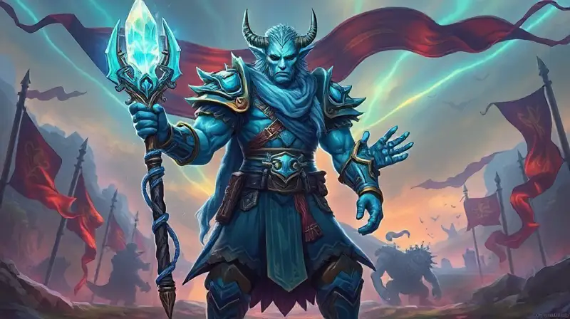 Guerrera draenei azul con bastón mágico