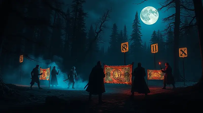Noche mística con magia, sombras y runas