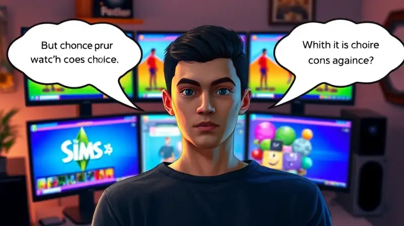 Persona juega Sims en habitación vibrante