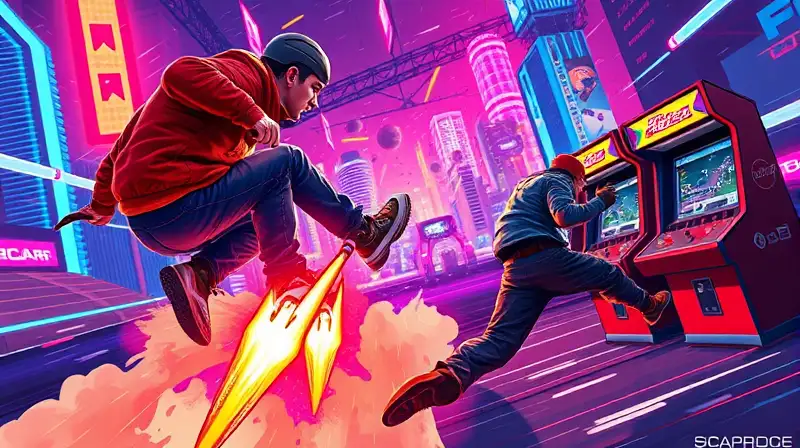 Juego arcade retro de deportes extremos vibrante