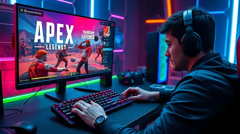 Gamer ajusta configuración en setup futurista
