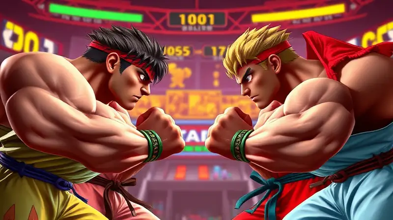 Personajes de Street Fighter en batalla vibrante