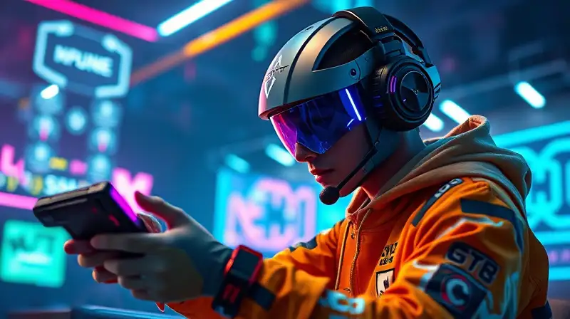 Gamer futurista juega intensamente en arena cibernética