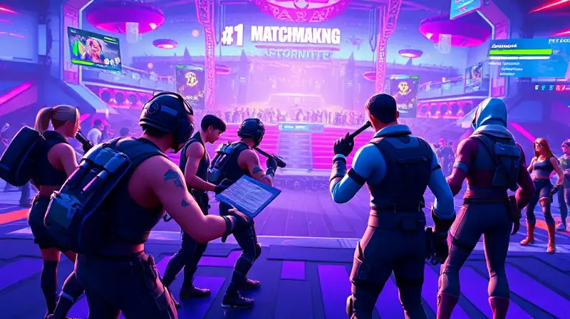 Jugadores de Fortnite en intensa batalla futurista