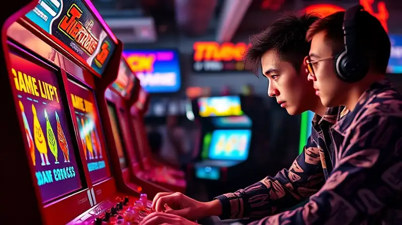 Dos jugadores compiten en arcade vibrante