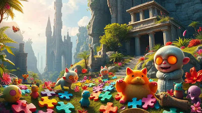 Piezas coloridas en paisaje fantástico vibrante