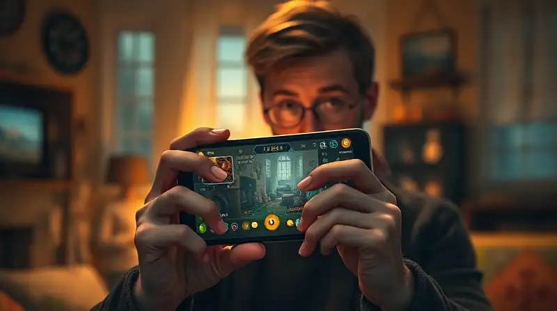 Persona juega videojuego inmersivo con smartphone