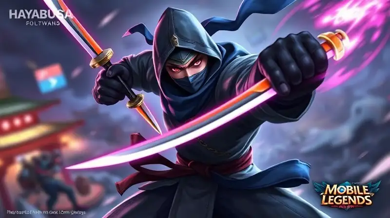 Hayabusa ninja en pose dinámica y luminosa
