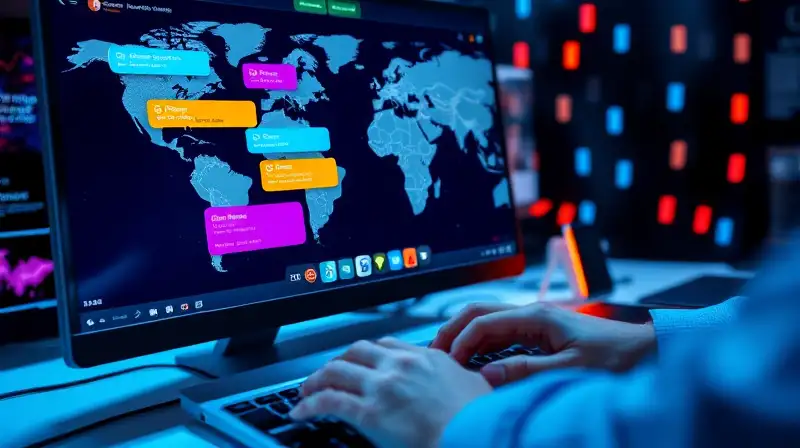 Pantalla muestra chat global con comandos