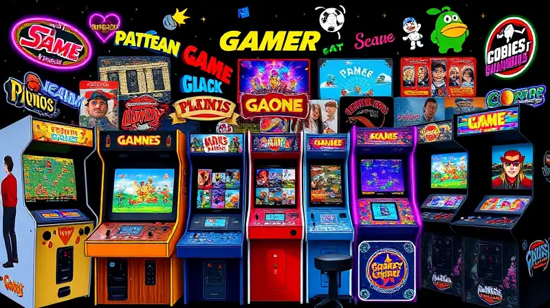 Máquinas arcade y juegos vibrantes llenos nostalgia