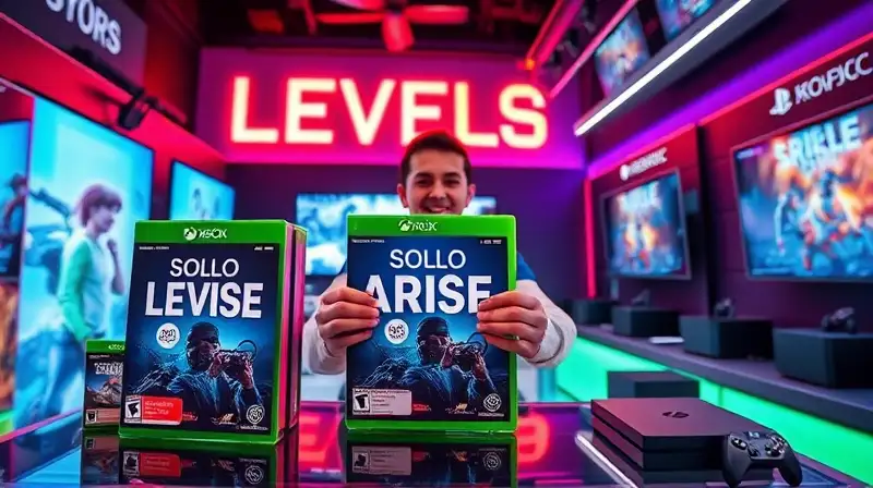 Tienda de videojuegos vibrante con luces neón