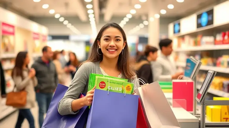Cliente feliz compra en tienda moderna