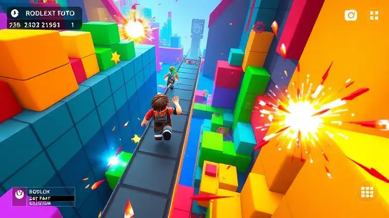 Personajes Roblox atraviesan obstáculos con efectos
