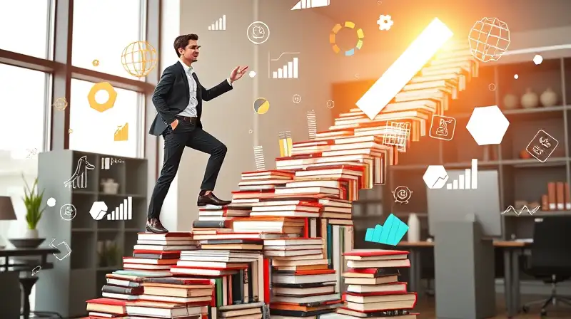 Profesional seguro sube escalera de conocimientos
