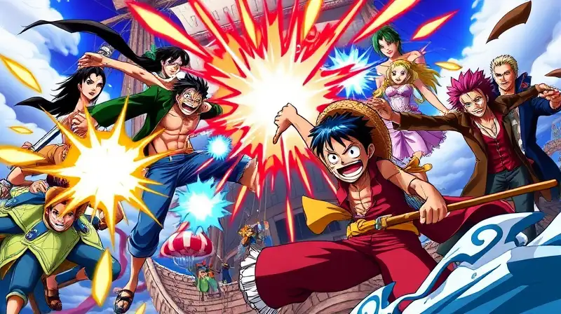 Personajes de One Piece en batalla épica