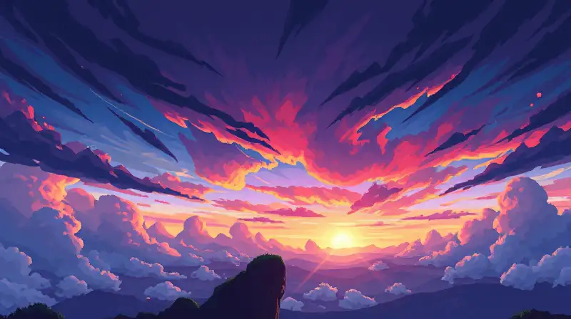 Cielo dinámico pixelado con clima mágico