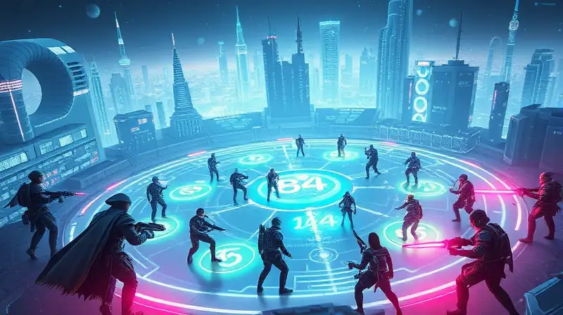 Personajes futuristas en batalla en ciudad neón