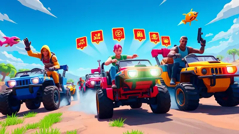 Personajes de Fortnite conduciendo vehículos futuristas