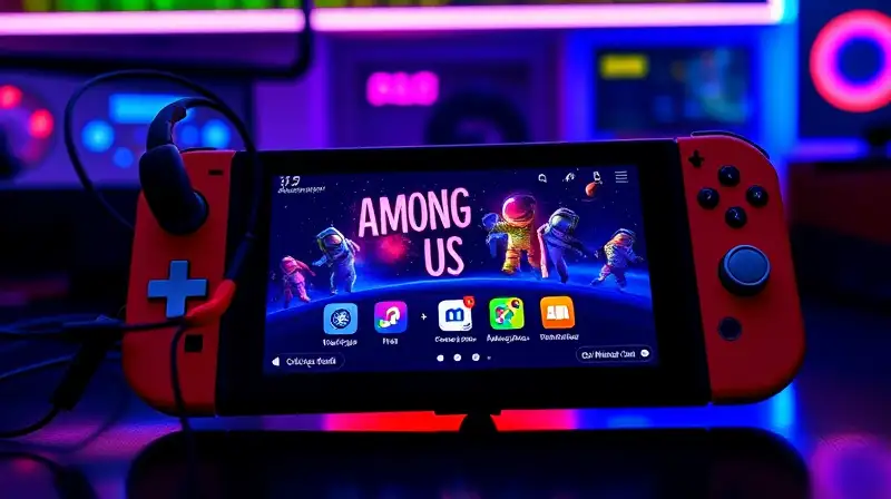 Consola Nintendo Switch con Among Us y auriculares