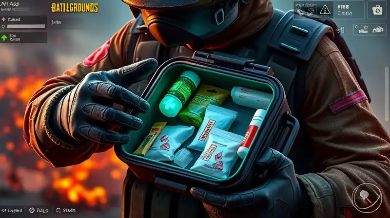 Soldado de PUBG abre botiquín en batalla
