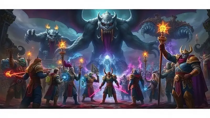 Grupo variado en épica batalla fantástica