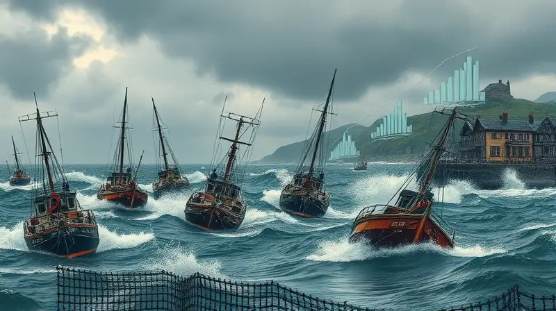 Barcos pesqueros luchan contra tormenta fuerte