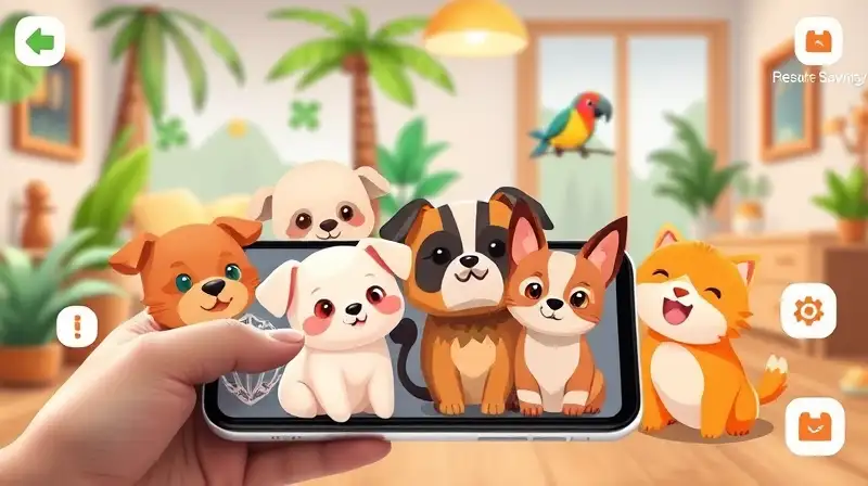 Mascotas animadas jugando en estilo móvil