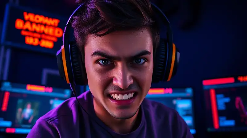 Gamer enfadado en intensa partida nocturna