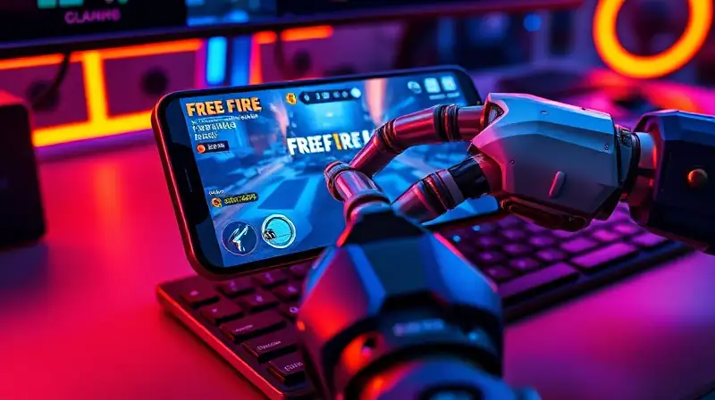 Setup futurista con juego y mano robótica