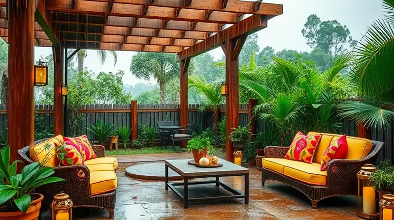 Espacio exterior acogedor con lluvia suave