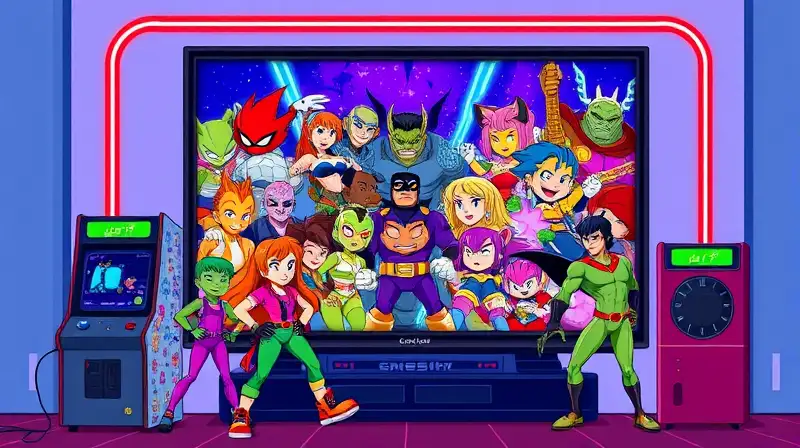 Personajes retro vibrantes en animación pixelada
