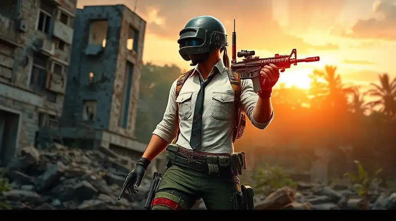 Personaje de PUBG camuflado en ruinas urbanas