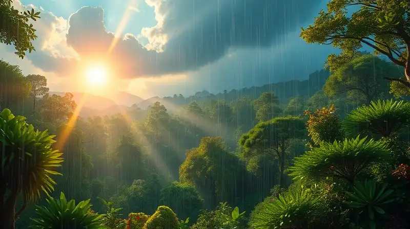 Bosque encantado con clima y criaturas fantásticas