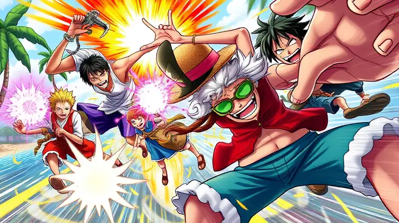 Personajes dinámicos de One Piece en batalla