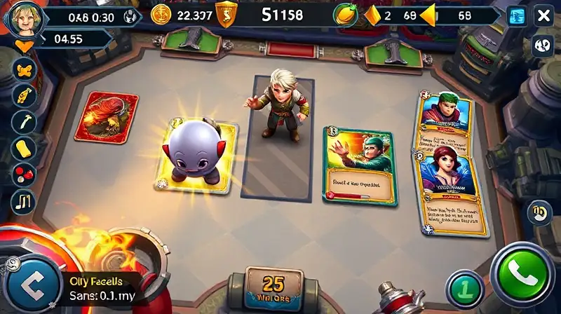 Interfaz de juego digital con cartas brillantes
