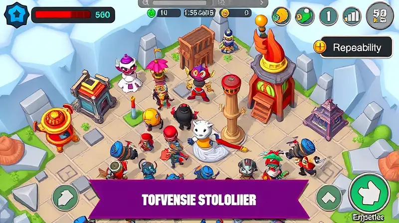 Interfaz colorida de juego de torre defensa