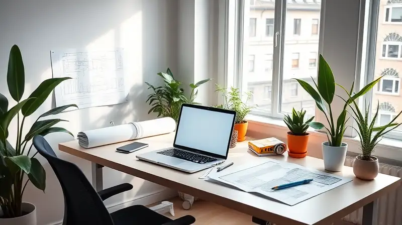 Espacio moderno, ordenado y creativo con luz