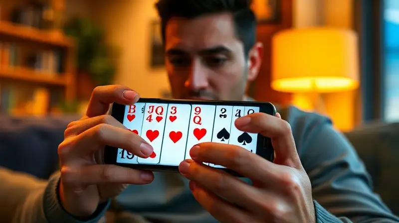 Persona juega solitario en smartphone colorido