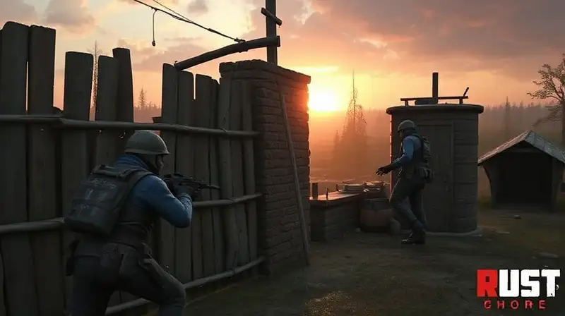 Personajes de Rust defienden base y reparan