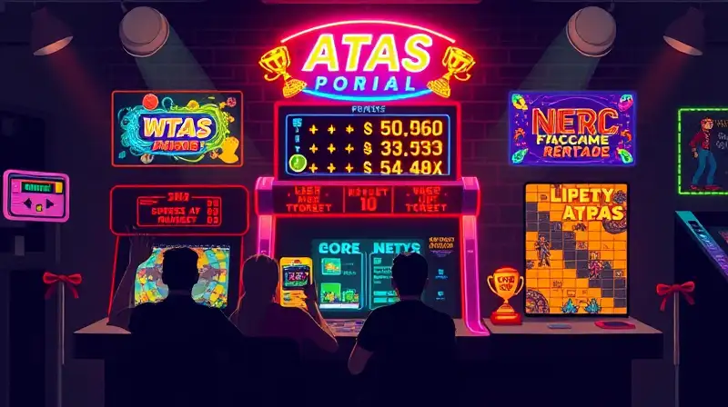 Máquina arcade retro con luces y trofeos