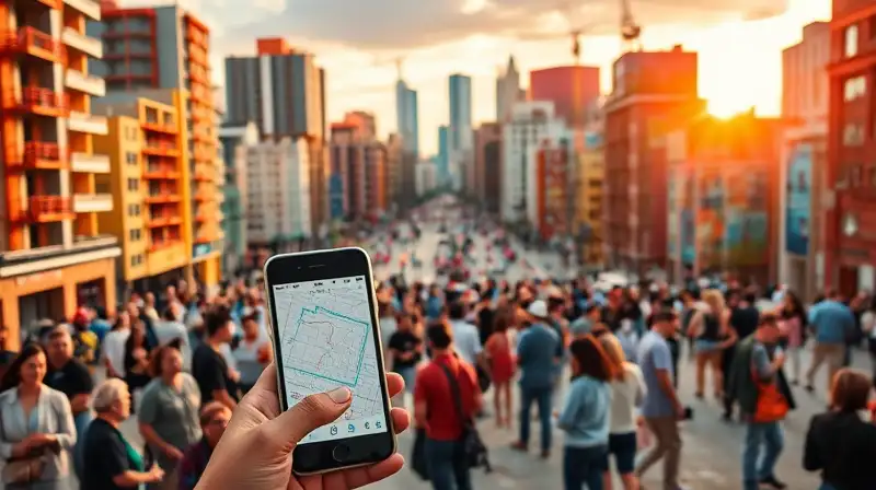 Ciudad vibrante con construcción y tecnología integrada