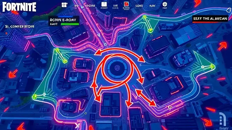 Mapa competitivo de Fortnite con rutas estratégicas