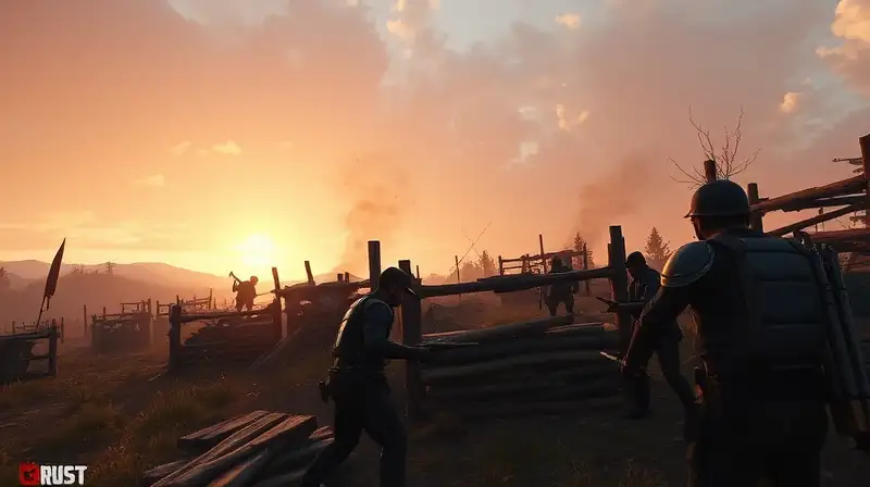 Jugadores armados defienden barricadas al atardecer
