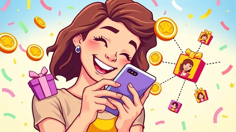 Persona feliz con móvil y premios digitales