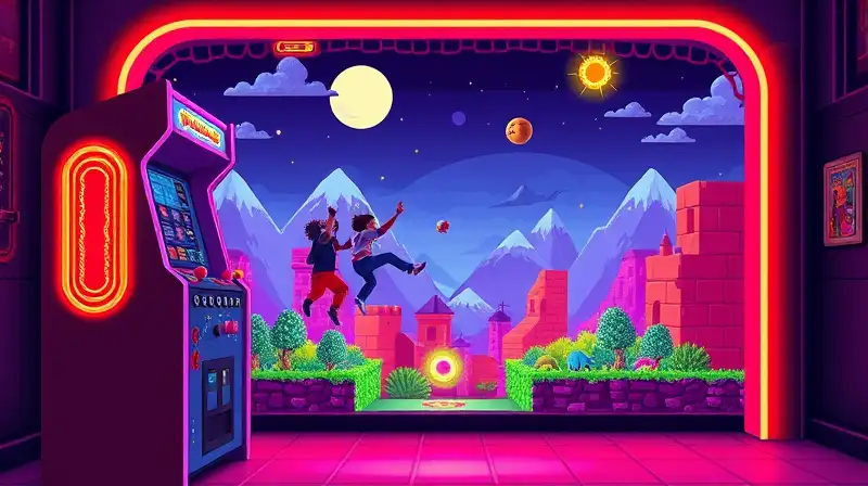 Máquina arcade retro con luces y acción