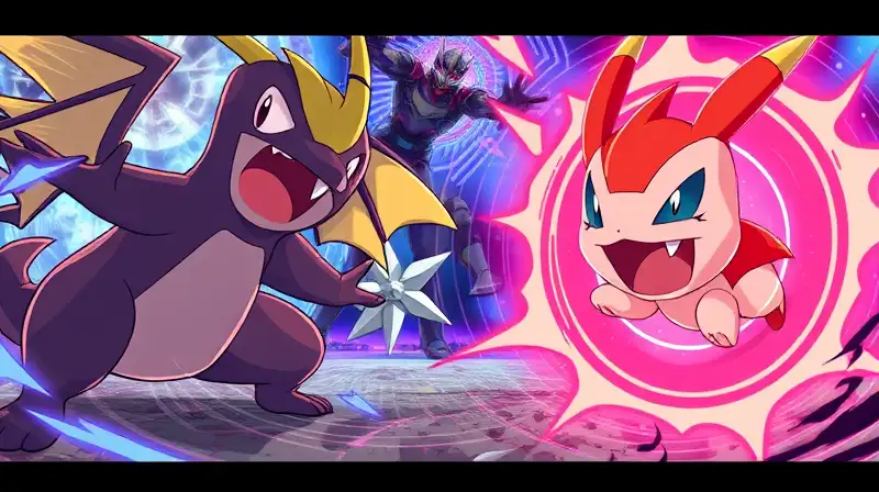 Batalla Pokémon intensa con luces y sonidos