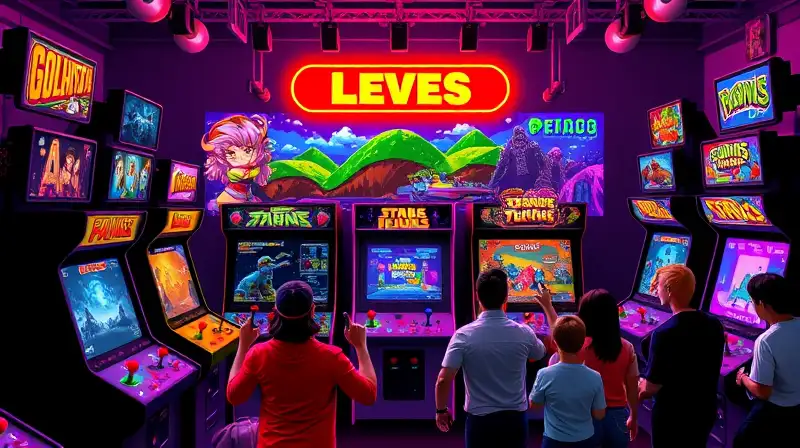 Arcade retro con juegos pixelados y luz
