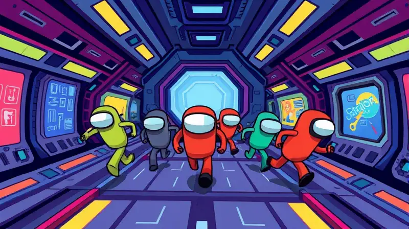 Personajes de Among Us en nave futurista