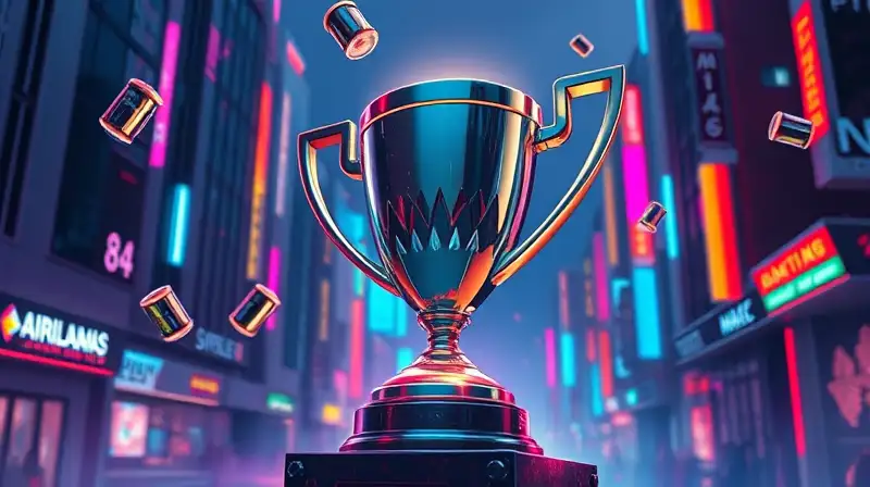 Trofeo futurista neon en ciudad sci-fi