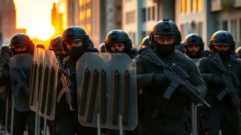 Soldados con equipo táctico en combate urbano